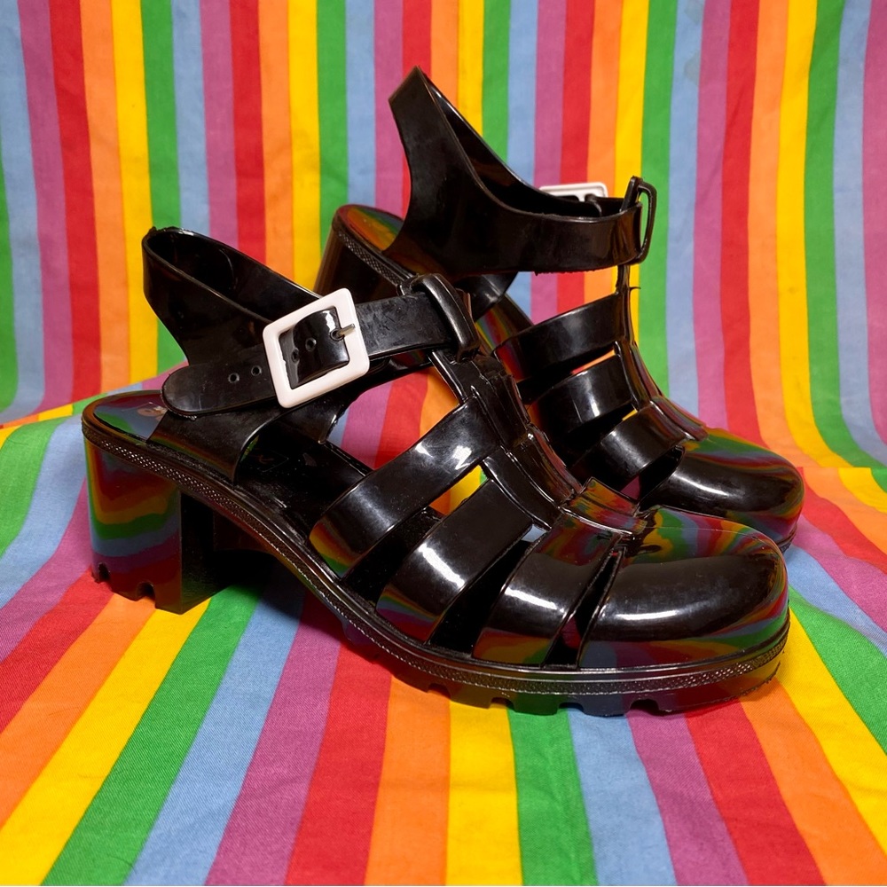 Platform Jellies Jelly Shoes Sandals Black DollyMix Retro Size 7 US 2 in.